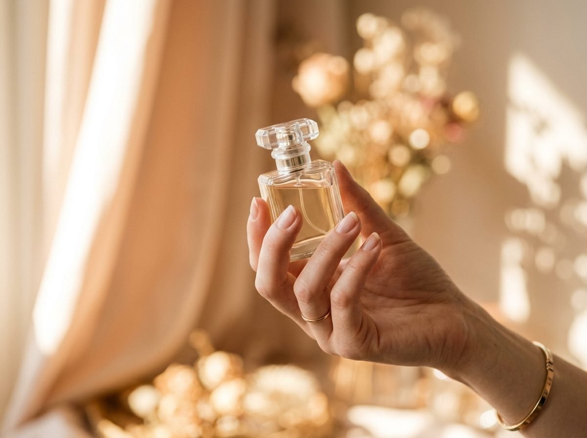 Hand hält Parfümflasche – duftmood